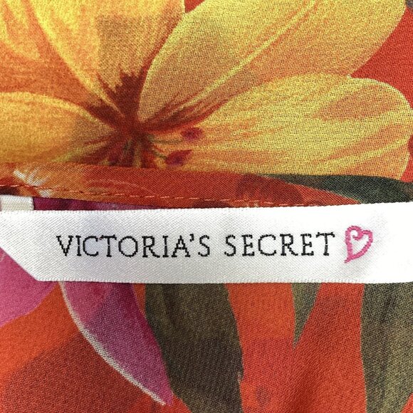 Victoria’s Secret Floral Slip Mini-Dress Sz Large Red-Orange Gold Sheer Tropical - Picture 2 of 7
